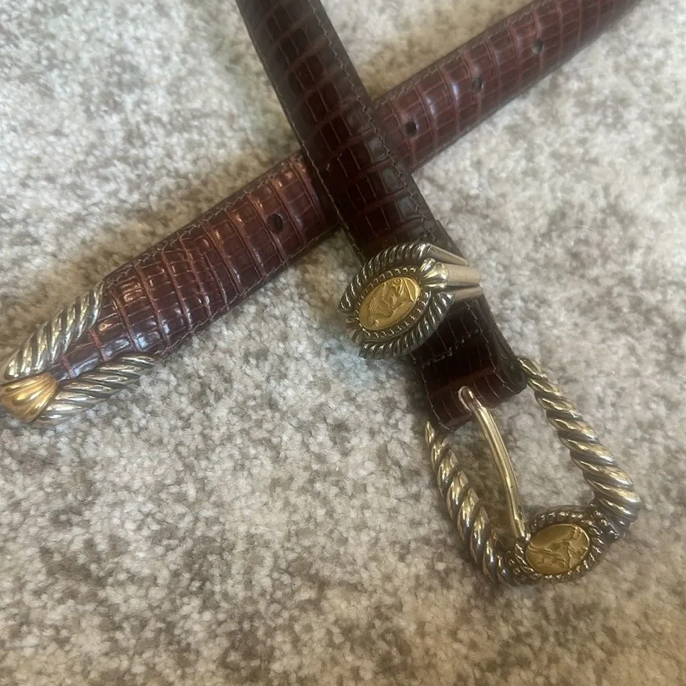 Brighton Brown Alligator Embossed Leather Belt L